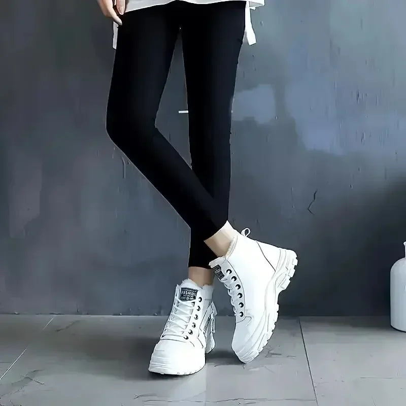 Women's Knee-High Winter Snow Boots – Warm Flannel Lining, Lace-Up Platform Sneakers with Wedge Heel