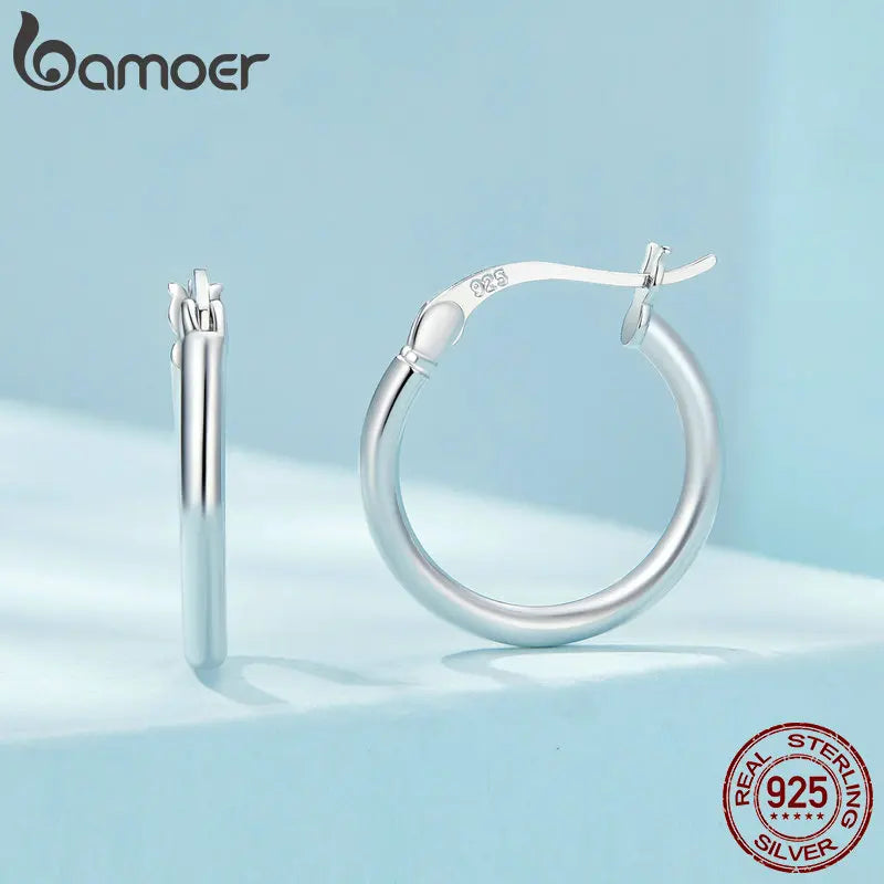 925 Sterling Silver Bold Hoop Earrings – 14K White Gold Plated Hypoallergenic Tube Design for Women