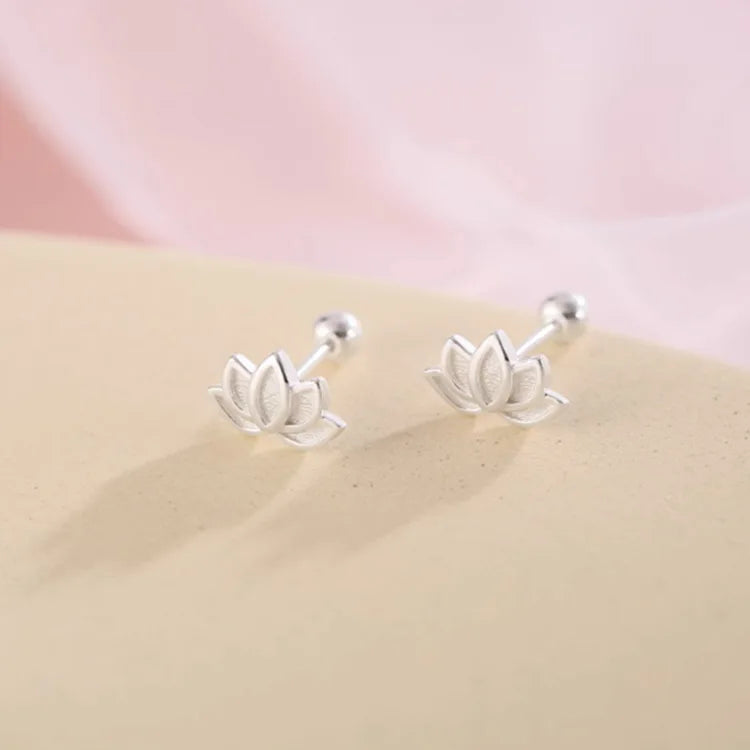 925 Sterling Silver Lotus Flower Stud Earrings – Elegant Small Floral Earrings for Women