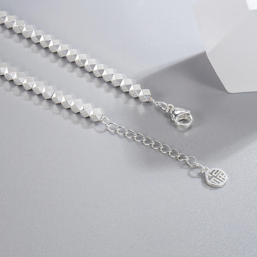925 Sterling Silver Geometric Irregular Bead Chain Bracelet – Elegant Charm Jewelry for Women’s Party or Wedding Look