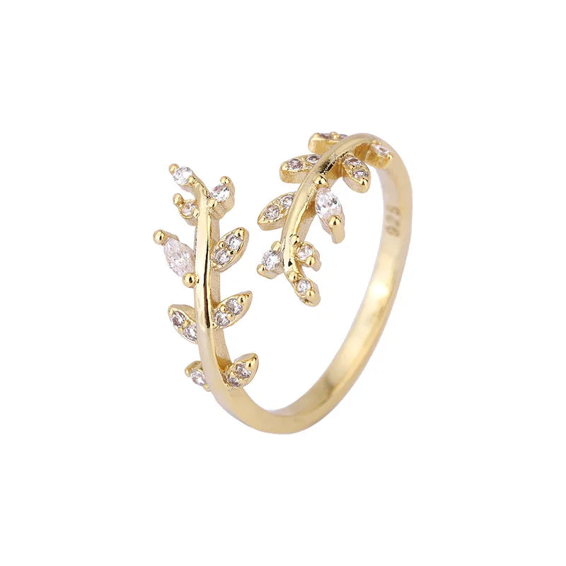 Adjustable Branch Design Ring – 925 Sterling Silver Gold-Plated Women's Cocktail Ring