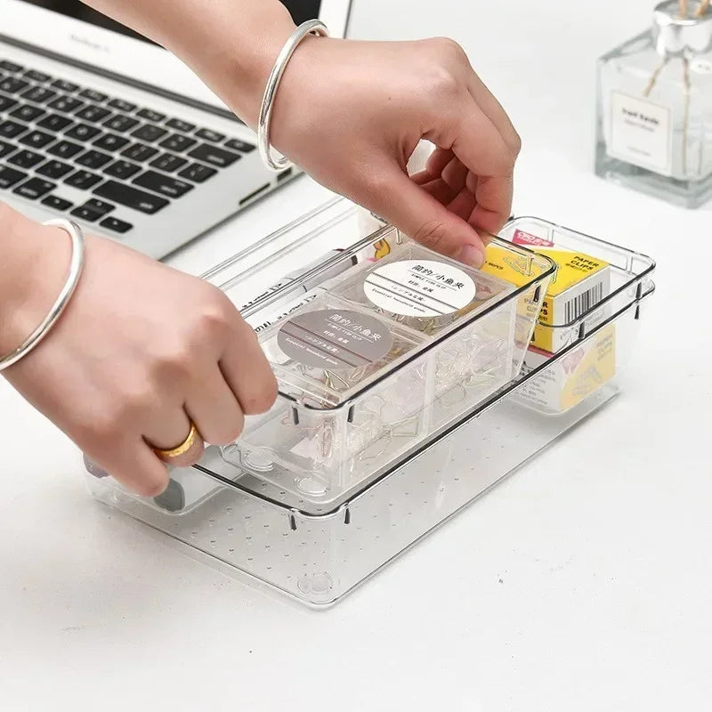 Clear Drawer Organizer Set – 7/14-Piece Plastic Tray Dividers in 4 Sizes for Makeup, Kitchen & Office Storage