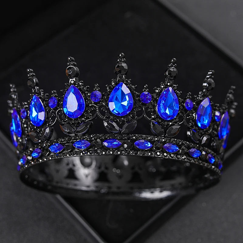 Baroque Round Rhinestone Wedding Crown – Vintage Crystal Tiara Headpiece for Bridal, Queen, or Pageant Looks
