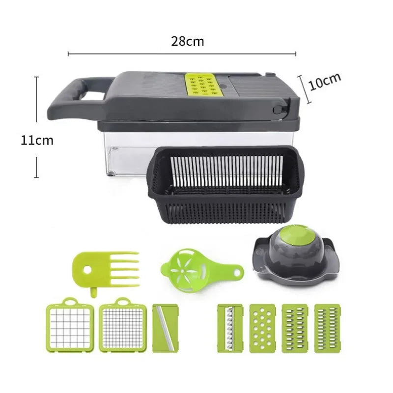 14/16-in-1 Multifunctional Vegetable Chopper and Slicer – Food Dicer, Grater, Cutter with Handle for Easy Prep, Kitchen Tool Set