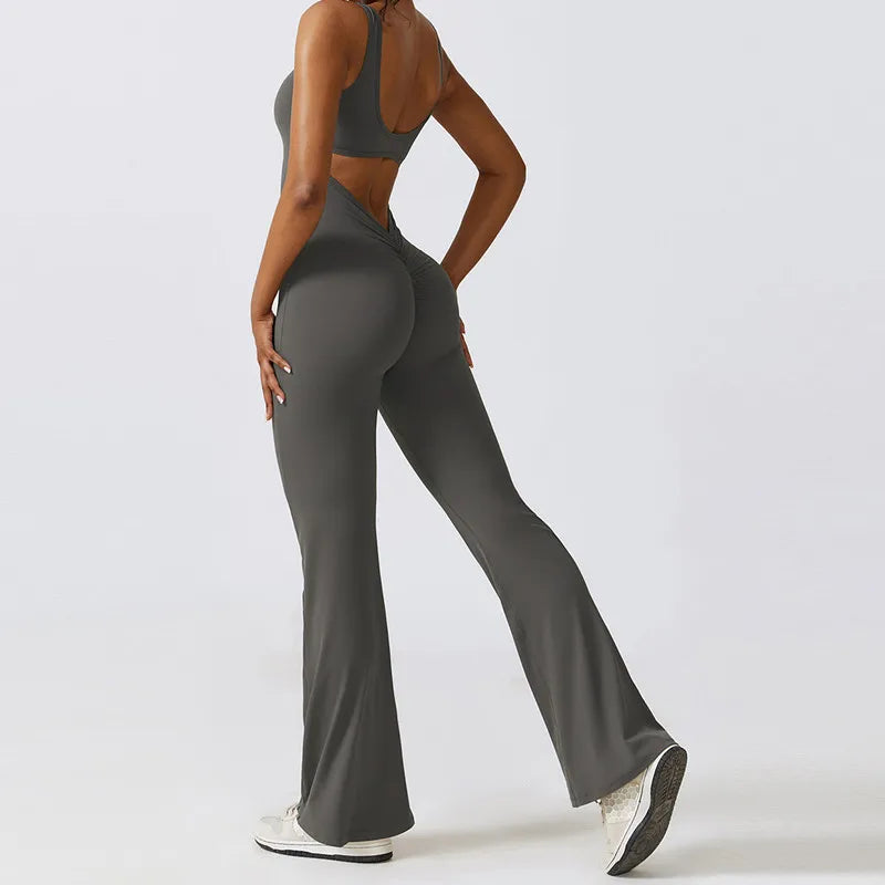 V-Back Scrunch Jumpsuit for Women – Stretchy Sleeveless Sports Romper for Yoga, Gym & Outdoor Workouts