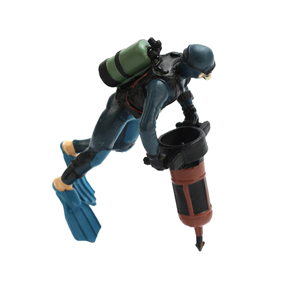 Treasure Chest Diver Aquarium Ornament – Air Bubbler Action Figure Decoration for Underwater Landscape Movement (135g)