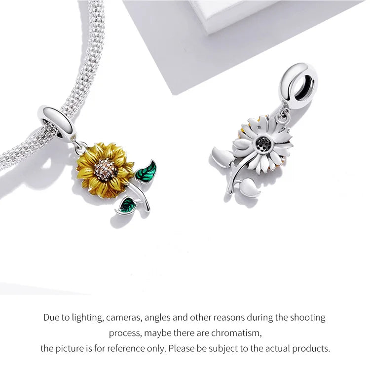 3D Rose Flower Charm Pendant – 925 Sterling Silver with Rose Gold Finish for Bracelets or Necklaces