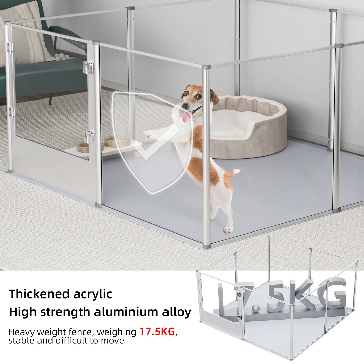 Acrylic Dog Playpen with Door & Waterproof Whelping Pad – 8 Panel Transparent Pet Fence for Puppies, Cats & Small Animals