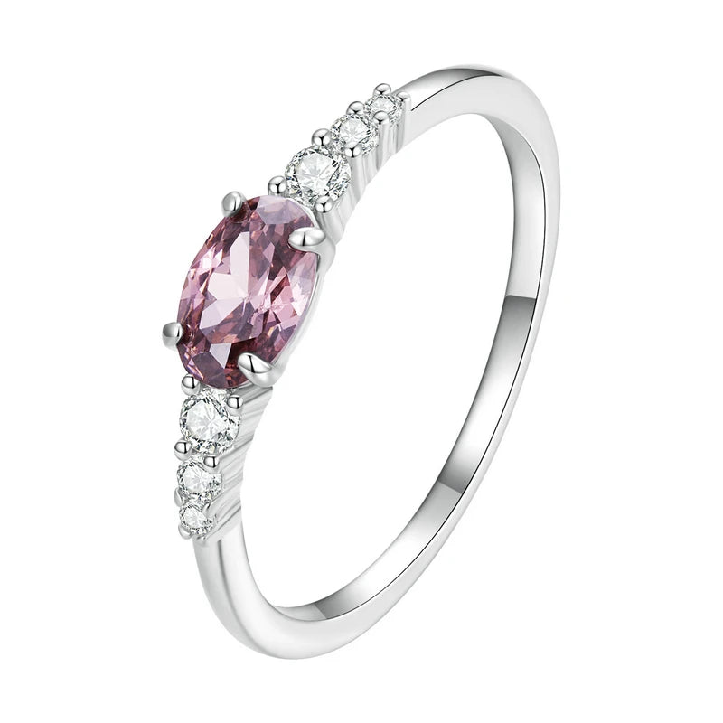 Sterling Silver Green Zircon Gemstone Ring – Simple Prong Set Wedding Band for Women