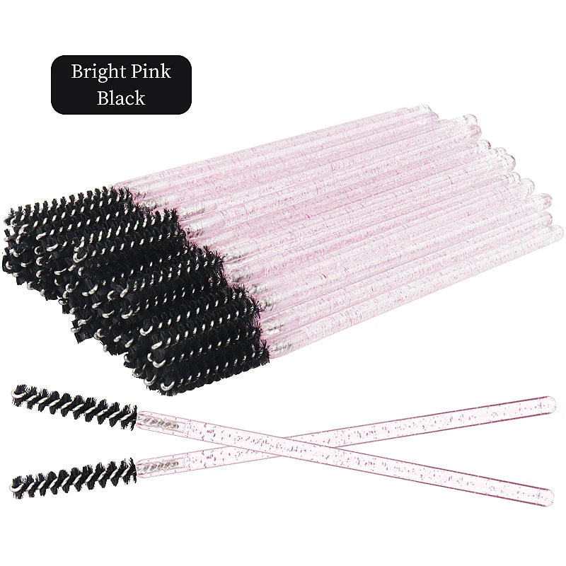 50-Piece Disposable Eyelash Mascara Brushes – Crystal Diamond Handle Spoolies for Lash Extension & Eyebrow Grooming