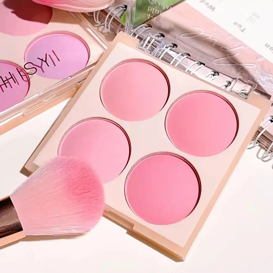 4-Color Matte Blush Palette – Soft Peach, Pink & Coral Tones for Natural 3D Korean-Style Look