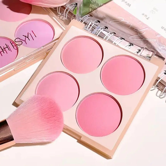 4-Color Matte Blush Palette – Soft Peach, Pink & Coral Tones for Natural 3D Korean-Style Look