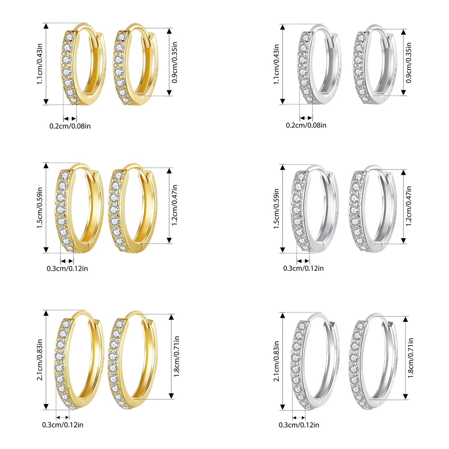Classic CZ Huggie Hoop Earrings in 925 Sterling Silver – White Gold Plated Ear Cuffs for Women