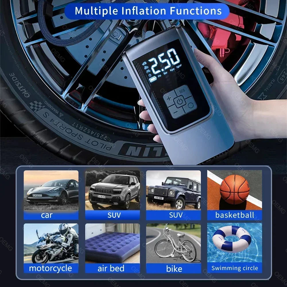 Wireless Portable Air Compressor – Electric Tire a with LCD Display for Car, Bike & Sports Balls