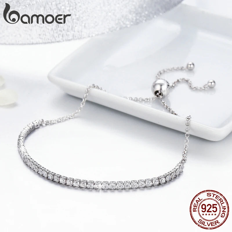 14K Gold Plated CZ Tennis Bracelet – Adjustable 925 Sterling Silver Slider Bracelet for Women