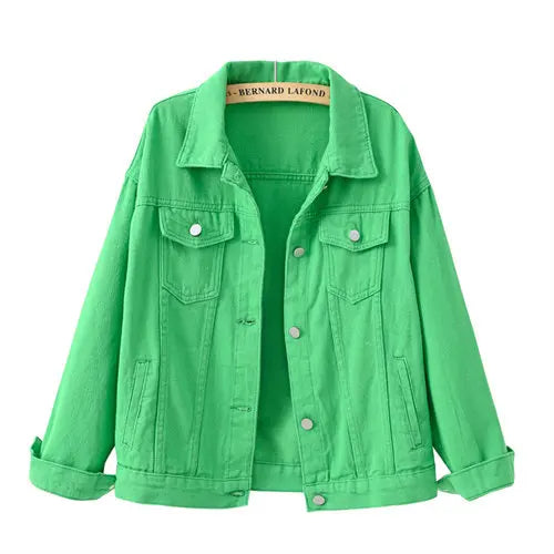 Women's Pure Color Denim Jacket – Lapel Collar Single-Breasted Short Coat with Pockets
