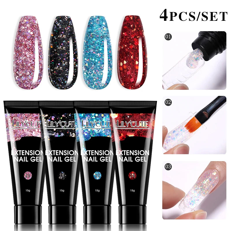 15ml Nail Extension Gel Kit – Soak Off UV Acrylic Gel in White, Clear & Pink for Home or Salon Nail Art