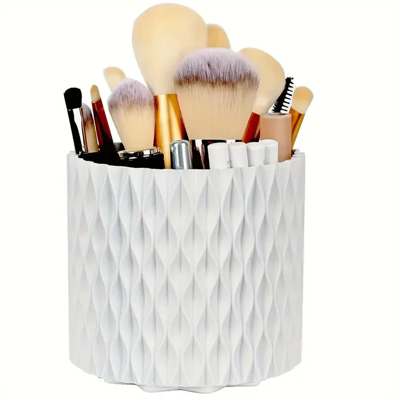 360° Rotating 5-Slot Makeup Brush Holder – Multi-Functional Desktop Organizer for Vanity & Bathroom Storage