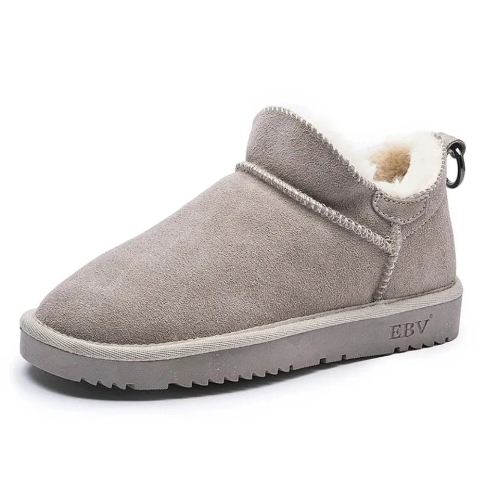 Women's Cow Suede Snow Boots – Short Plush Lined Mid-Calf Winter Boots with Anti-Slip Sole