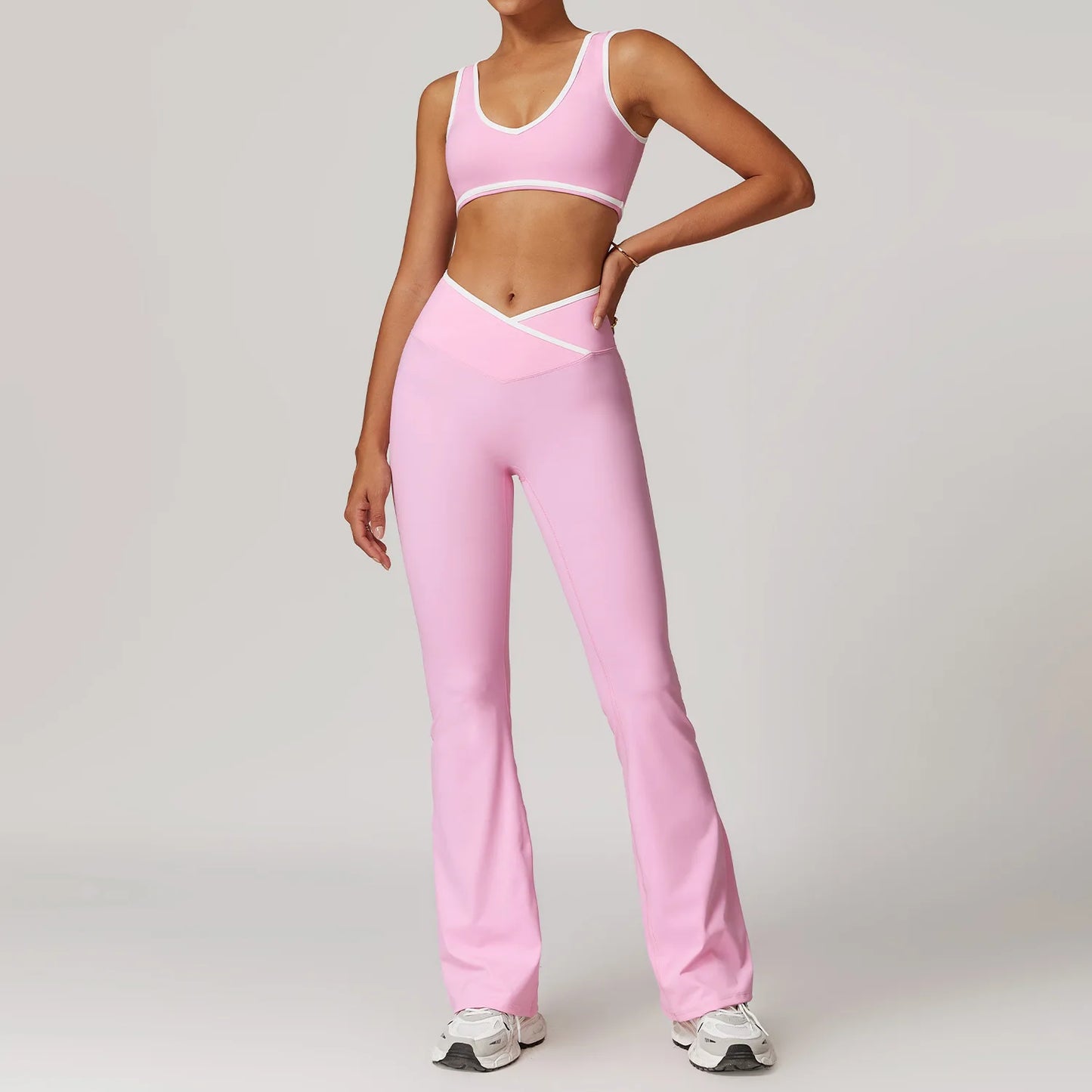 2PCS Women's Yoga & Workout Set – Short Sleeve Crop Top and High-Waist Leggings Sportswear