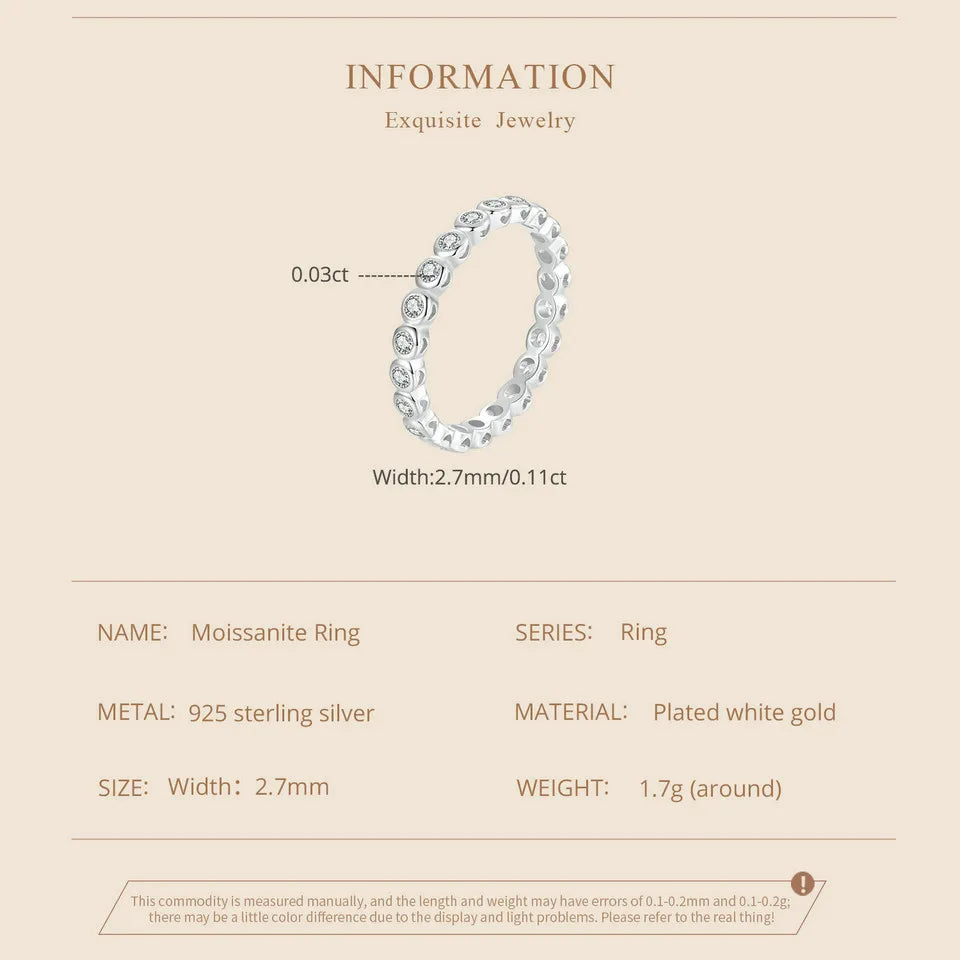White Gold Plated Bubble Moissanite Ring – 925 Sterling Silver Bezel Set Full Eternity Band for Women