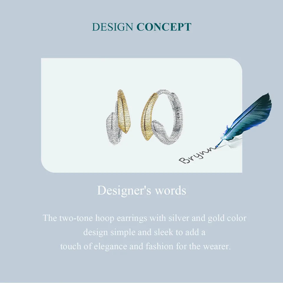 Two-Tone 925 Sterling Silver Classic Hoop Earrings – Hypoallergenic Round Ear Buckles for Women