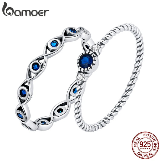 Sterling Silver Retro Blue Zircon Ring – 925 Silver Round-Cut Wedding Band for Women