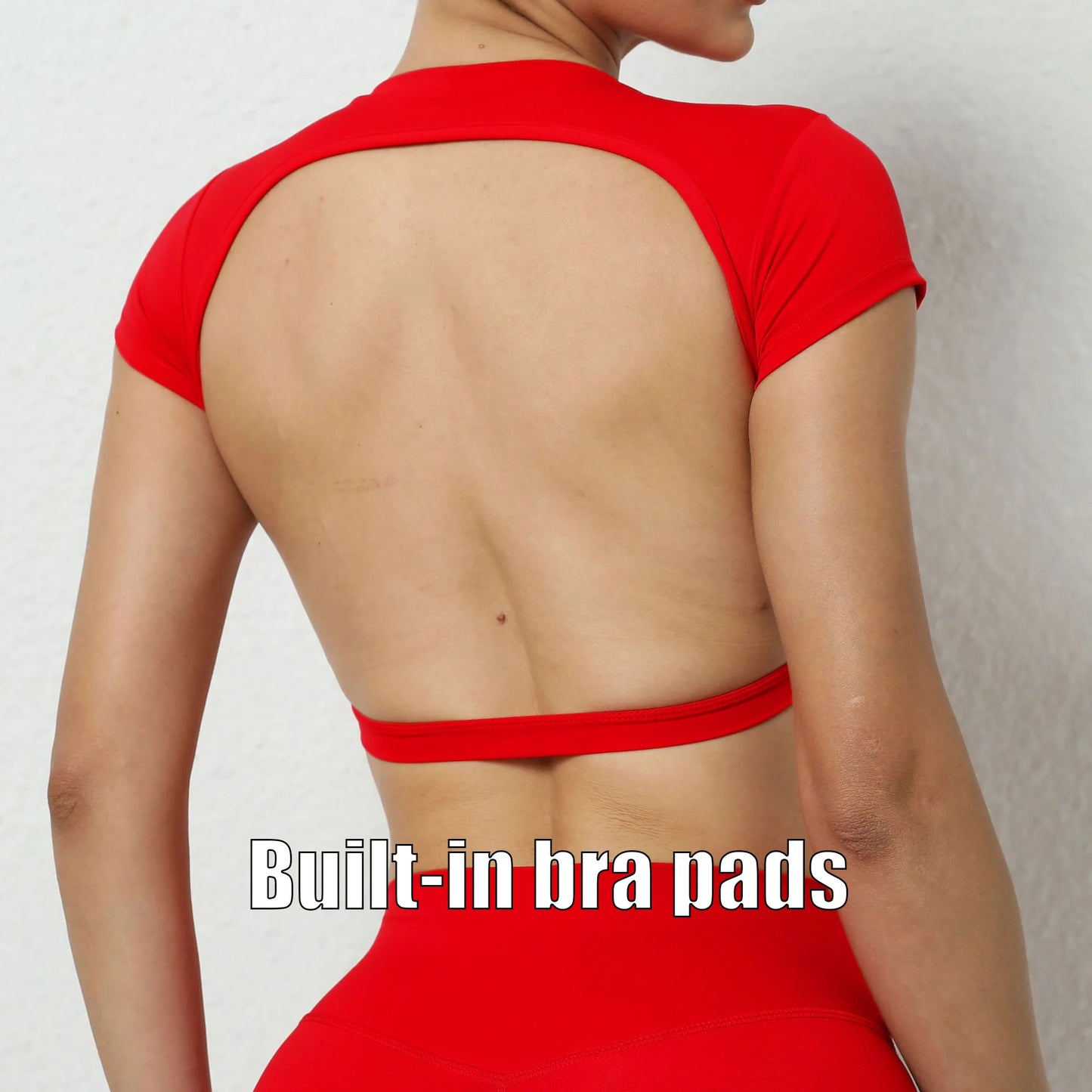 Backless Breathable Workout Crop Top – Short Sleeve Sports Shirt for Women