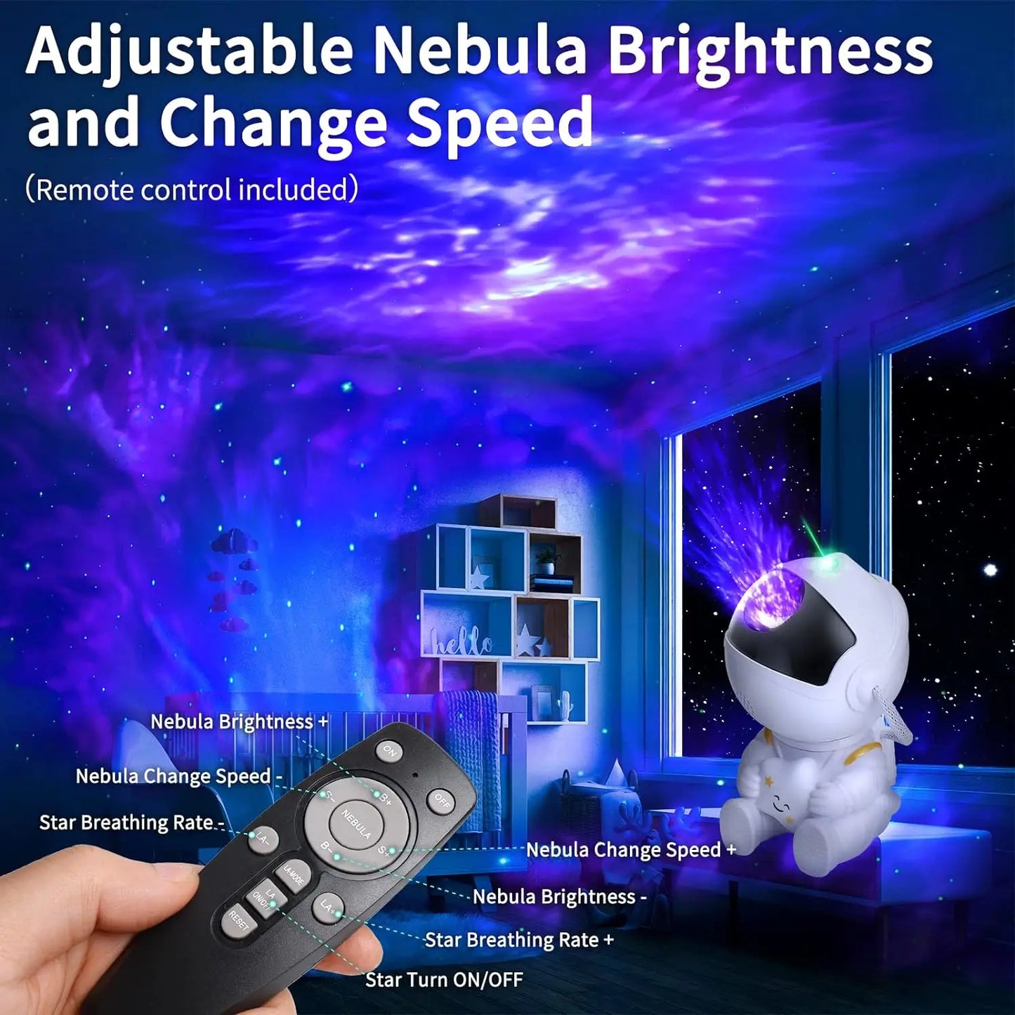 Astronaut Galaxy Star Projector Light – LED Starry Sky Nebula Lamp with Remote Control – USB Night Light for Kids, Adults, Bedroom, or Gift Use