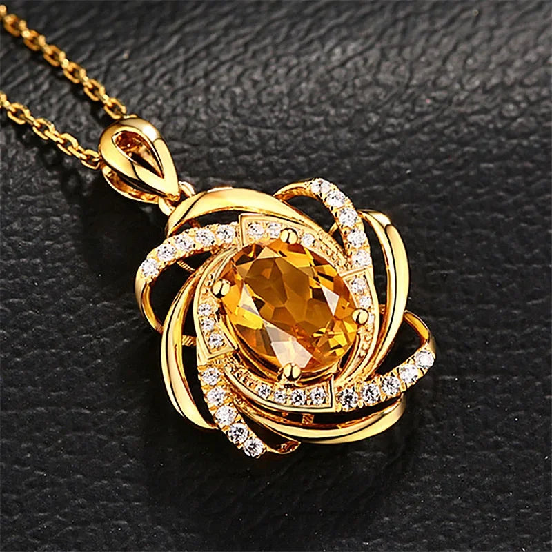 18K Yellow Gold Topaz Pendant Necklace – 2 Carat Genuine Gemstone with Diamond Accents for Women