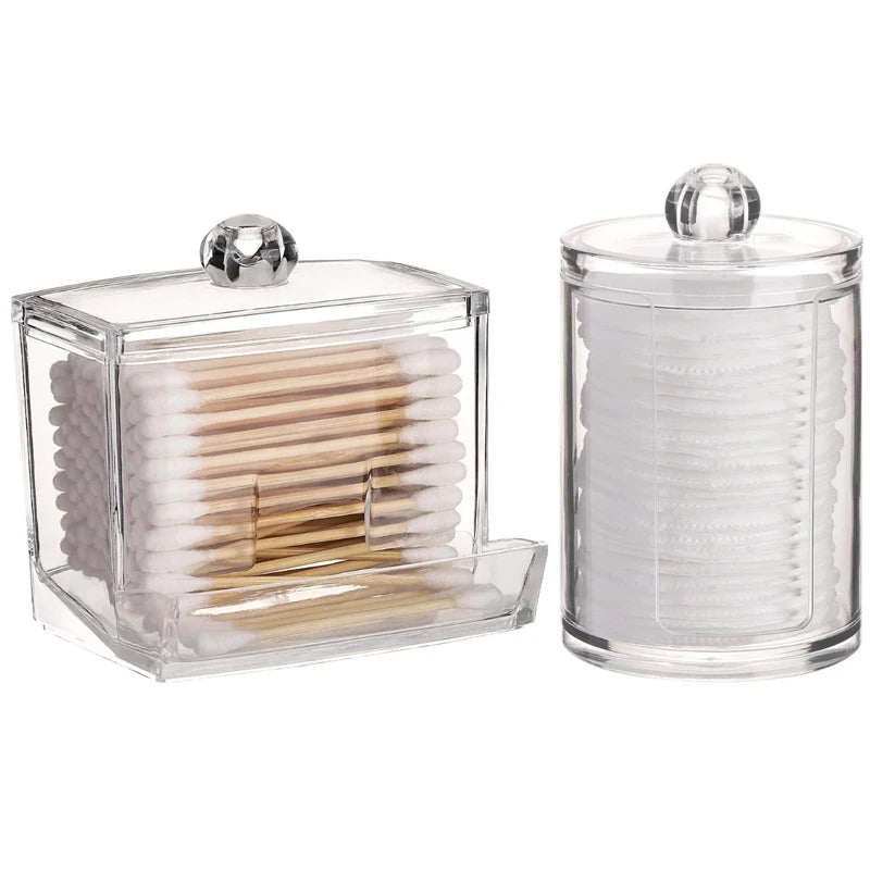 Bathroom Organizer Jar Set with Clear Lids – Qtip Holder, Cotton Swab Dispenser, Cotton Ball Storage
