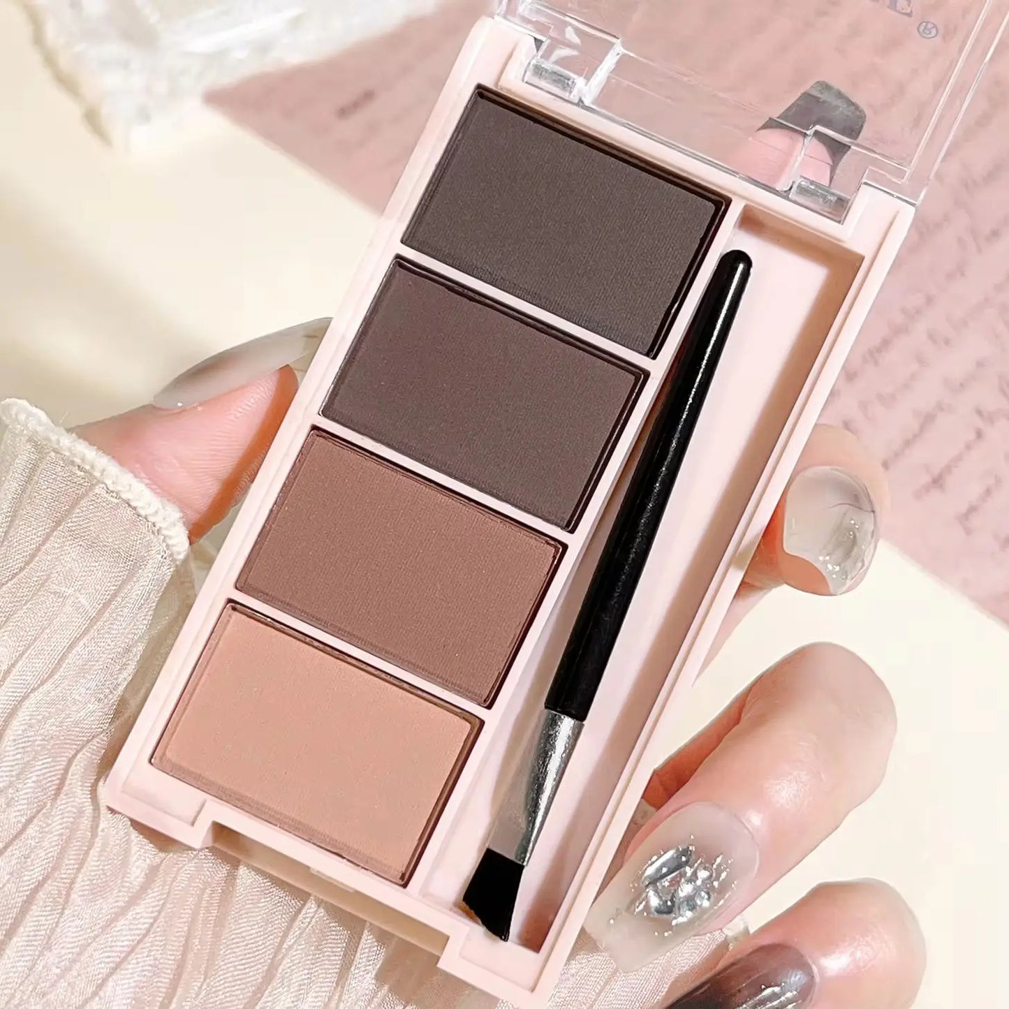4-Color Eyebrow Powder Palette with Brush – Gray & Brown Matte Tones for Natural Long-Lasting Definition