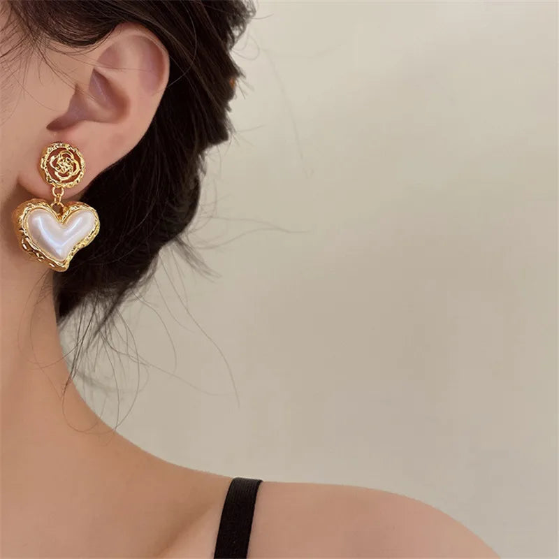 Vintage Flower Heart Stud Earrings – Elegant French-Inspired Jewelry for Women and Girls