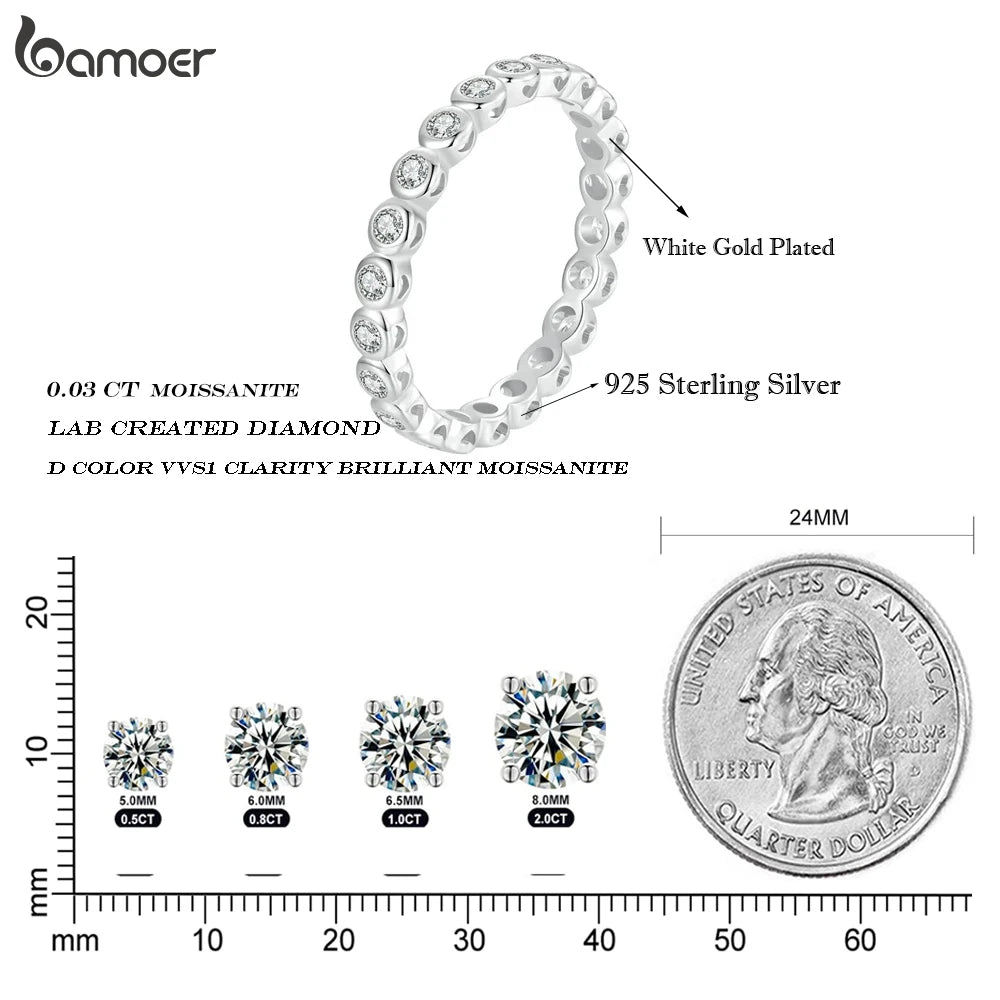 White Gold Plated Bubble Moissanite Ring – 925 Sterling Silver Bezel Set Full Eternity Band for Women