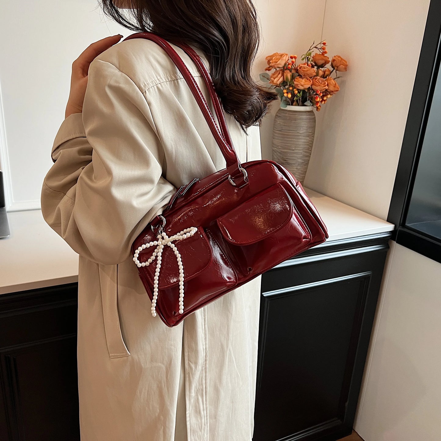 Underarm Bow Pillow Bag – Korean Style Soft PU Shoulder Bag for Women