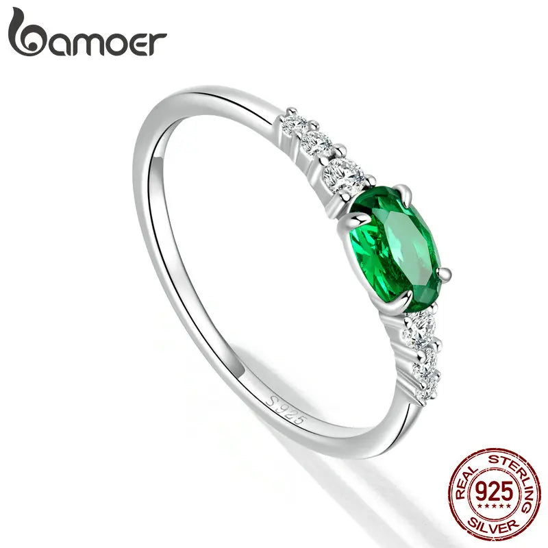 Sterling Silver Green Zircon Gemstone Ring – Simple Prong Set Wedding Band for Women