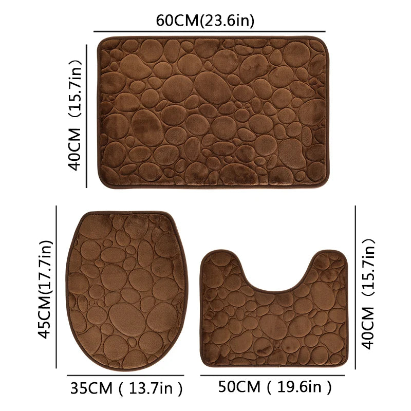 3-Piece Bathroom Mat Set – Soft Microfiber, Non-Slip Water-Absorbing Floor Rugs with Modern Striped Pattern