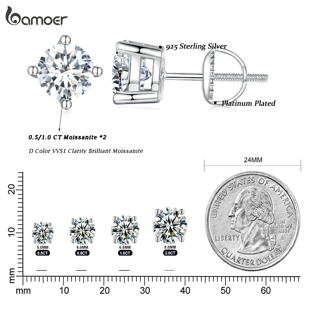 2 Carat Moissanite Heart Prong Stud Earrings – D Color VVS1 Stones on 925 Sterling Silver for Women