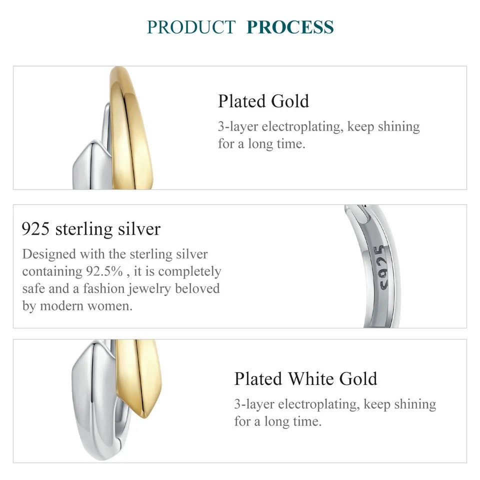 Two-Tone 925 Sterling Silver Classic Hoop Earrings – Hypoallergenic Round Ear Buckles for Women