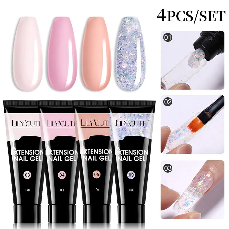 15ml Nail Extension Gel Kit – Soak Off UV Acrylic Gel in White, Clear & Pink for Home or Salon Nail Art