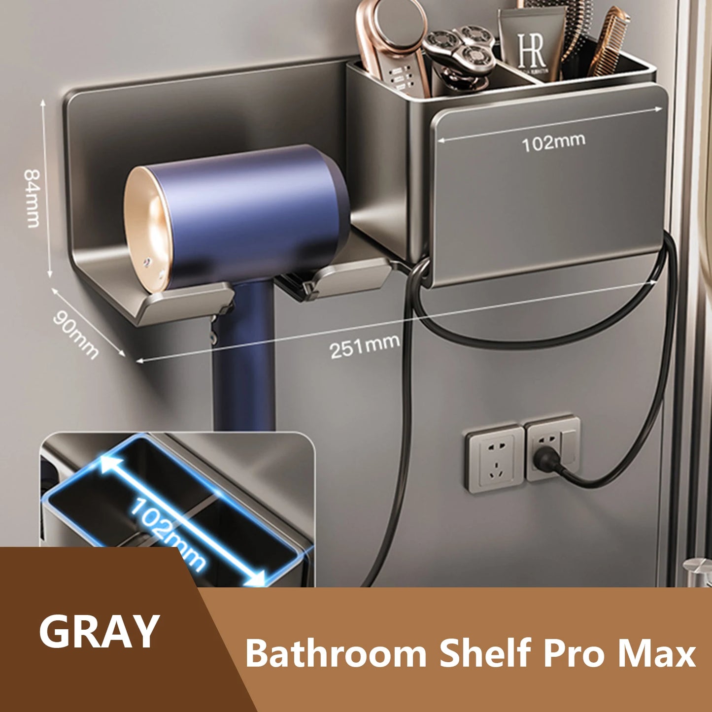 Wall Mounted Hair Dryer Organizer – Dual-Tier Bathroom Shelf