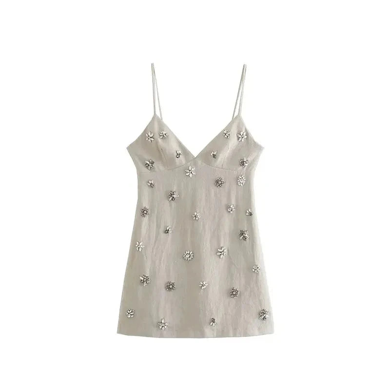 Chic Sleeveless Mini Dress – Thin Strap V-Neck A-Line Summer Dress for Women, Beach Style