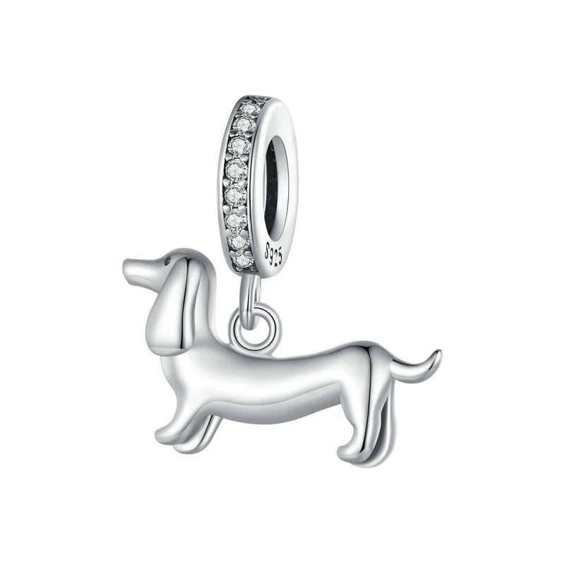 Sterling Silver Dog Charm Bead – Poodle & Dachshund Pendant for Charm Bracelets, DIY Jewelry for Women