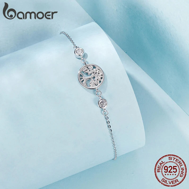 Tree of Life Bracelet – 925 Sterling Silver Adjustable Chain with Zircon Accents for Women