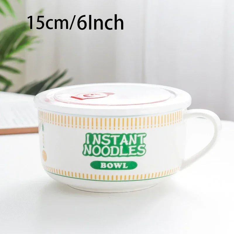 800/1100ml Korean-Style Ceramic Ramen Bowl – Microwave-Safe Leakproof Bowl for Noodles, Soup, Salad & More