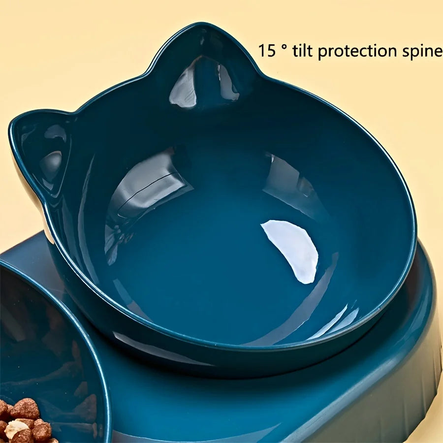 3-in-1 Tilted Cat Food and Water Bowl Set with Gravity Water Feeder – Ergonomic Raised Design for Neck Protection