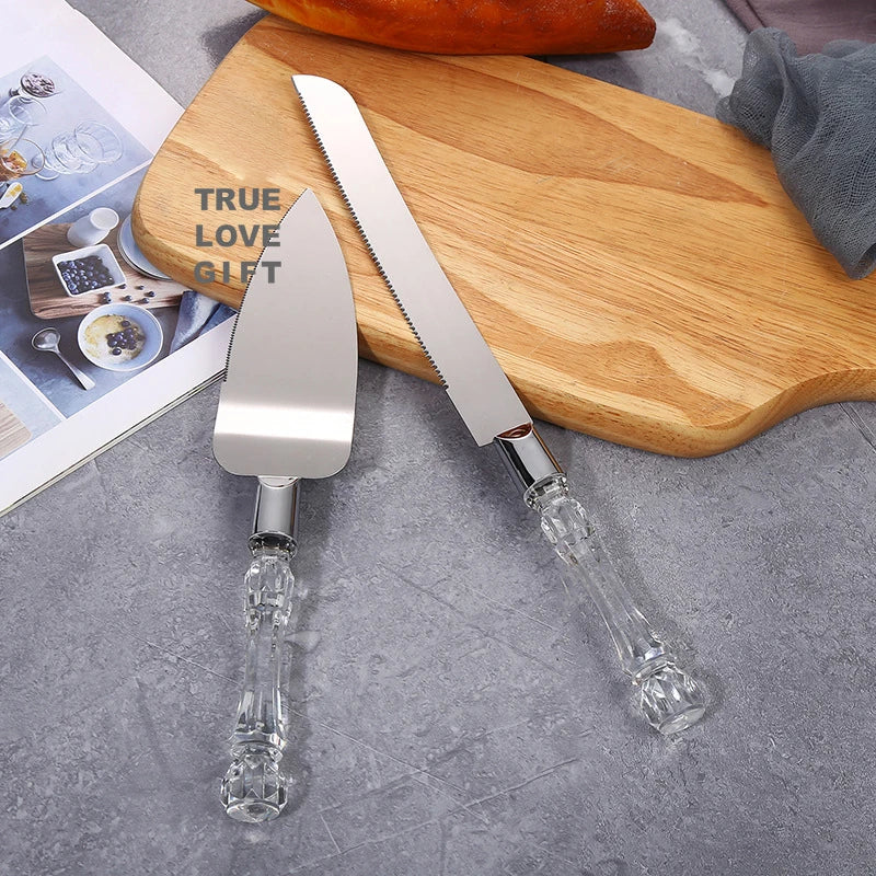 Stainless Steel Cake Knife and Spatula Set – Acrylic Handle Cake Cutter & Pie Server for Weddings, Birthdays, and Parties