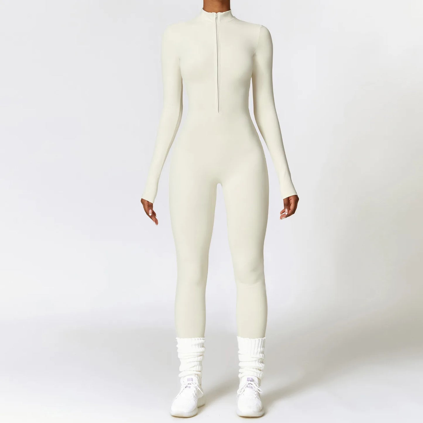 Women's Velvet Long Sleeve Yoga Jumpsuit – Thermal One-Piece Fitness Activewear for Pilates, Gym & Training