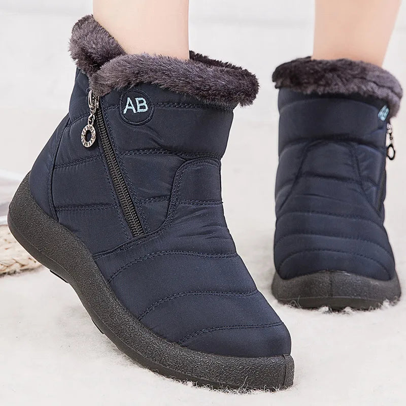 Women's Waterproof Winter Ankle Boots – Low Heel Snow Boots with Fur Lining
