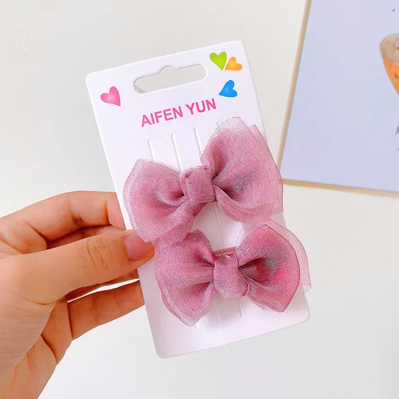 2Pcs Satin/Mesh Bow Hairpins for Dogs – Cute Fabric Hair Clips for Teddy, Poodle, and Small Pet Grooming Accessories
